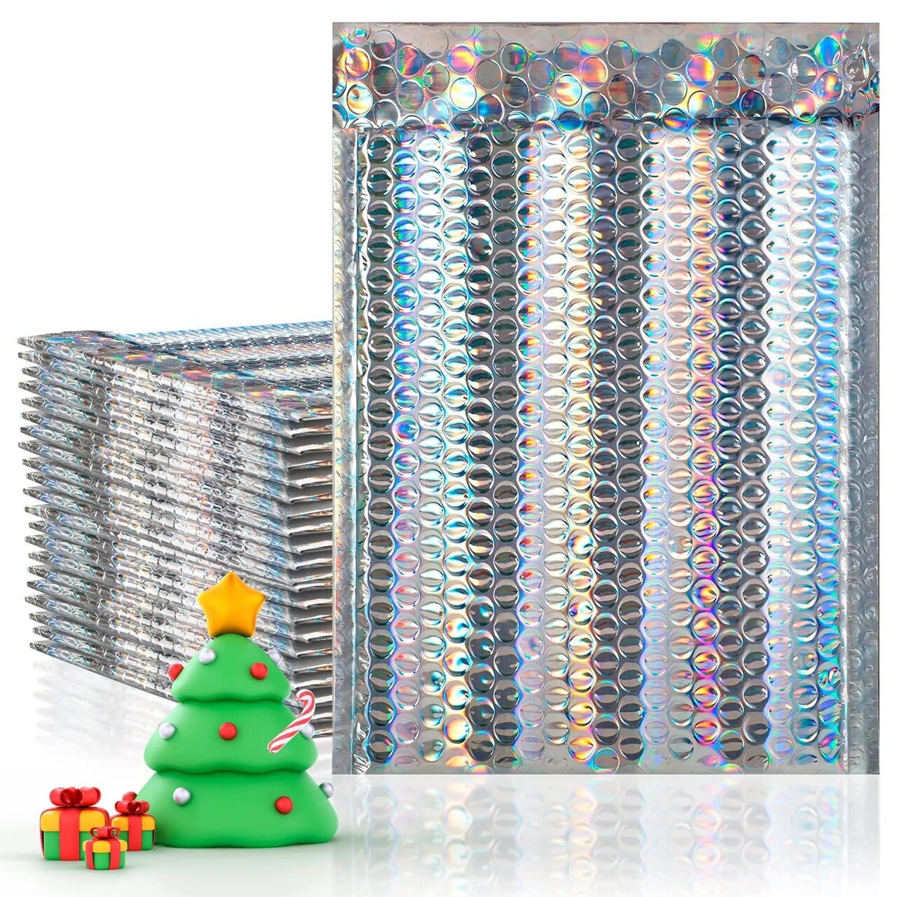 Bubble Mailers 7x11 Padded Envelopes 7 x 11. Pack of 25 Glamour Holographic Cushion Envelopes. Exterior Size 8x11. Colored Design. Holo Metallic